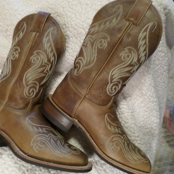 WOMEN PREOWN JUSTIN LEATHER COWGIRL BOOTS BRWN-sz 6.5 B - Picture 8 of 13